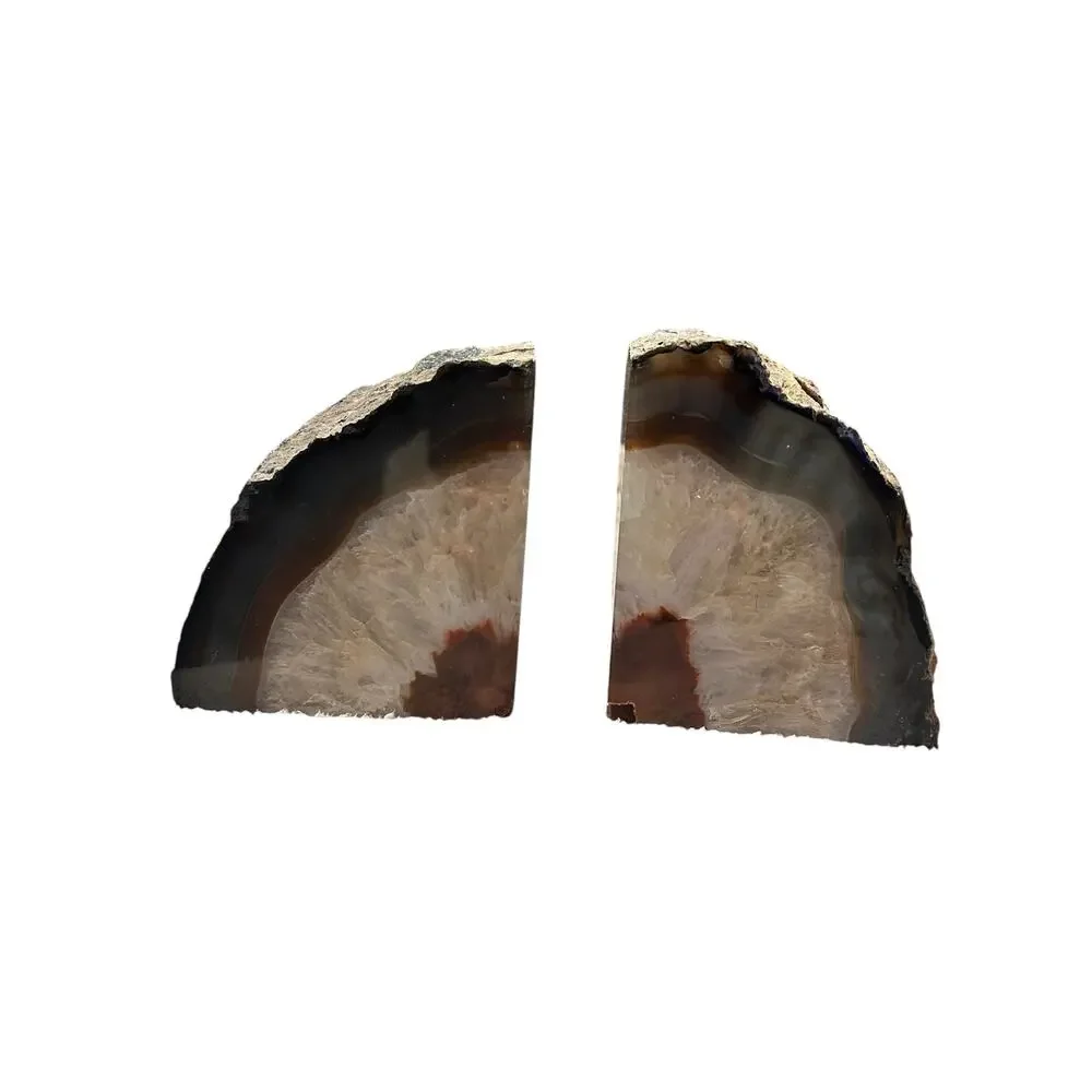 Natural Red Banded Agate Geode Bookends Boho MCM Earthy Decor